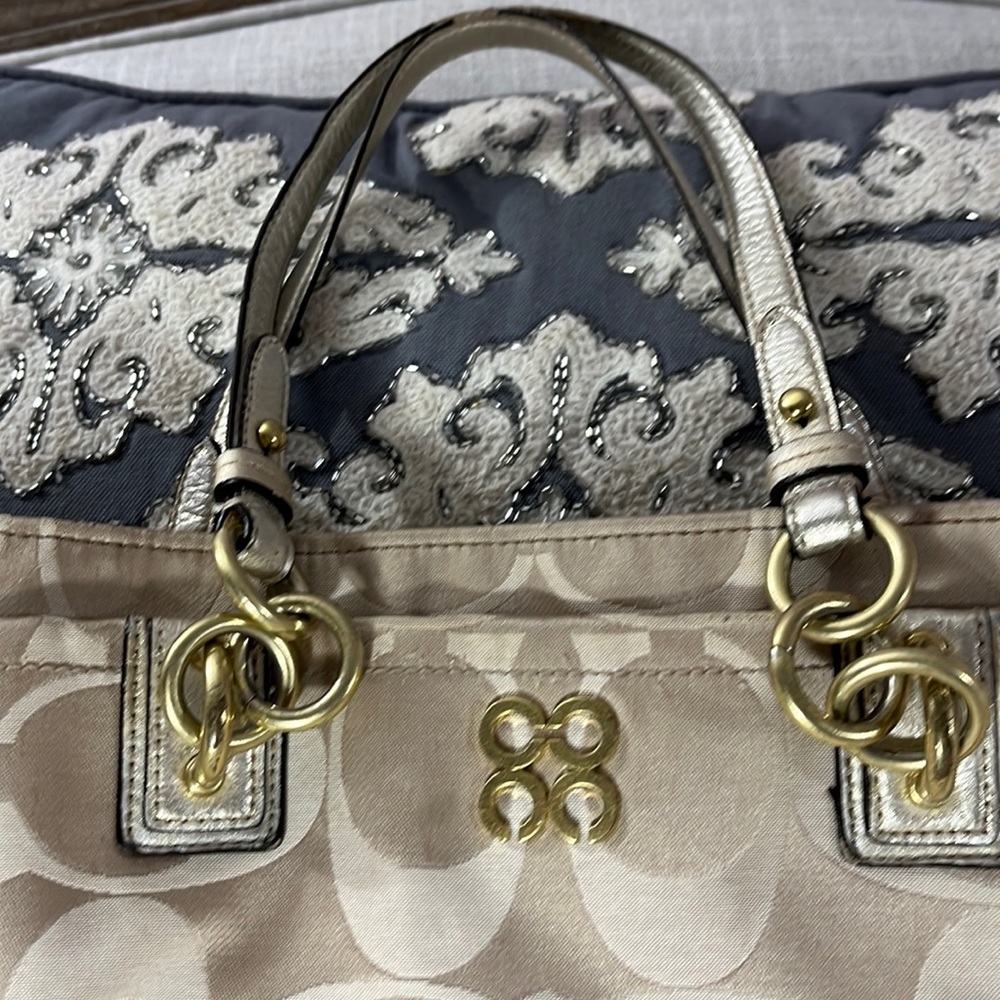 Coach Gold Metallic Colette Signature Canvas Shoulder Bag - Picture 2 of 16